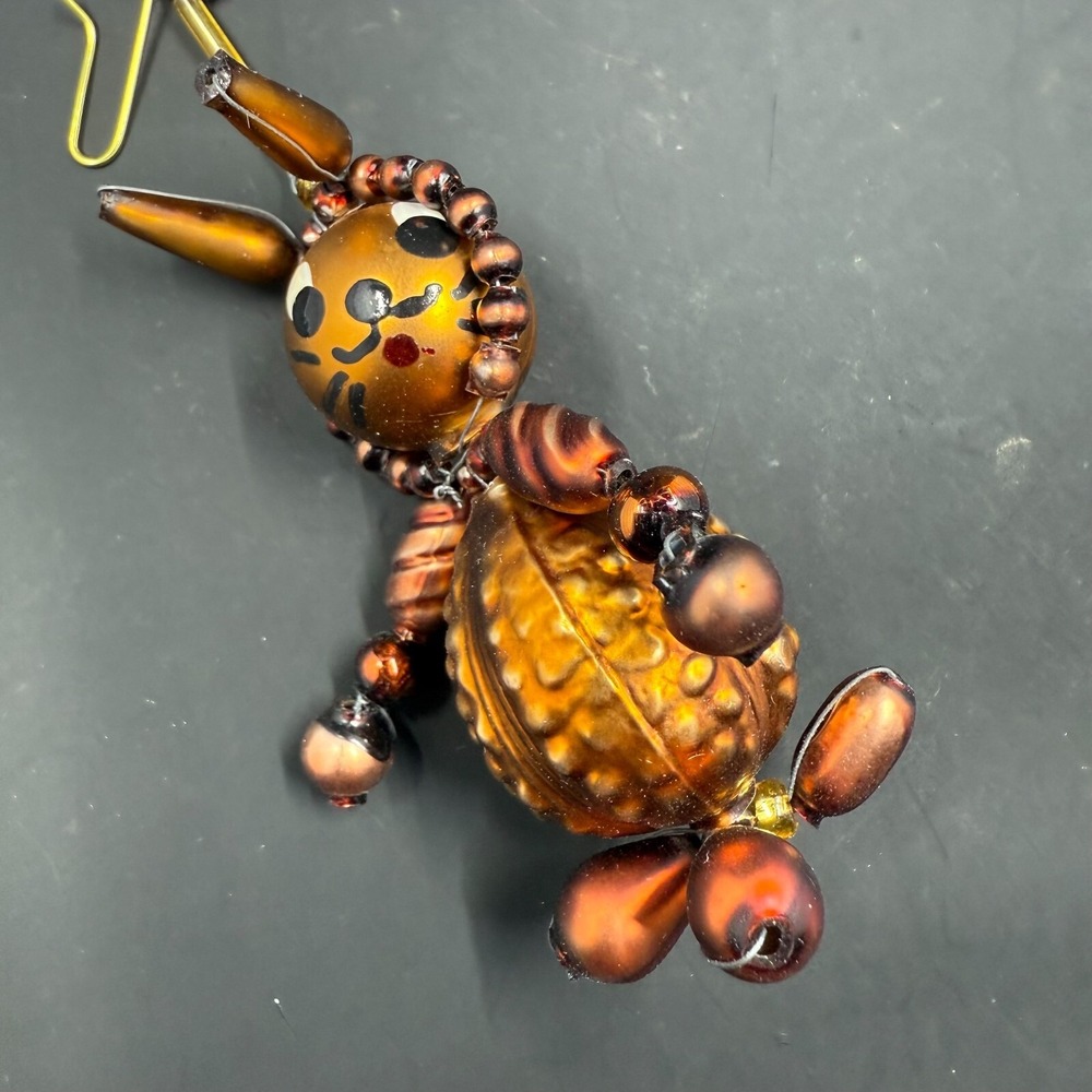 VINTAGE CZECH BEADED 3" BUNNY ORNAMENT‎ BROWN
